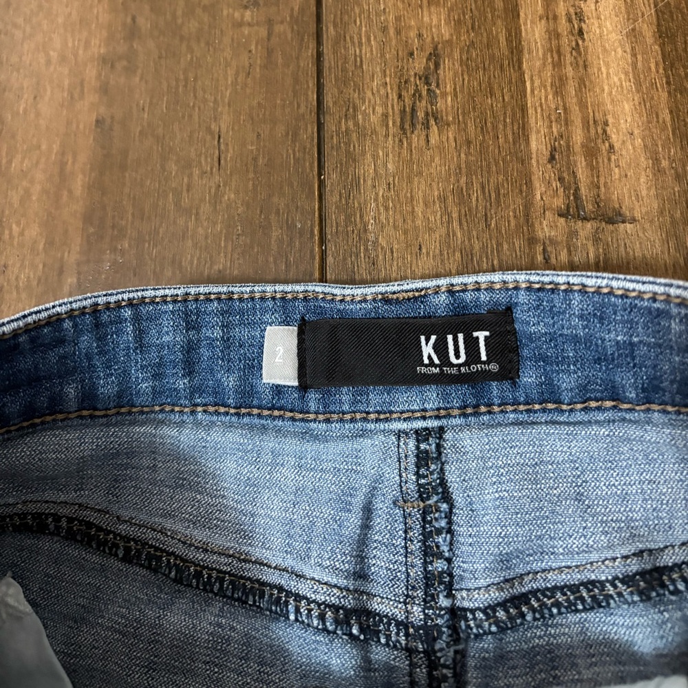 Kut from the Kloth Sz 2 Joey Skirt Blue Denim Two Tone Panel High Waist Short - Picture 5 of 9
